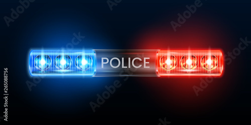 Police siren lights. Beacon flasher, policeman car flashing light and red blue safety sirens vector illustration