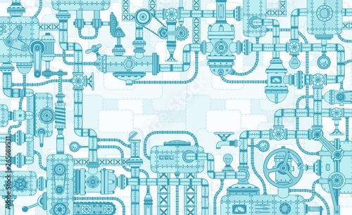 Industrial intricate framing of the mechanisms of parts and machines. Vector illustration.