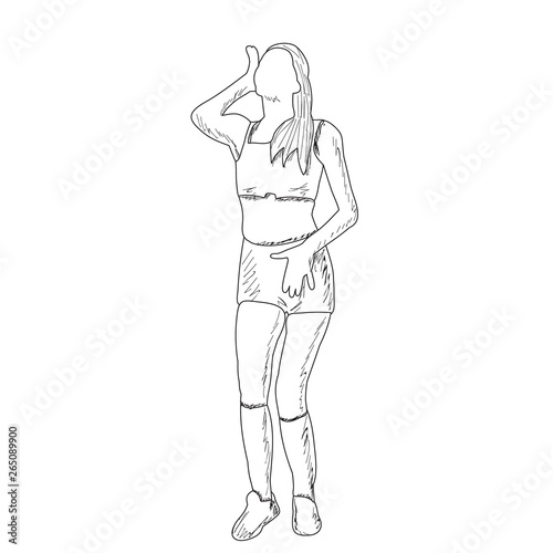 Fototapeta Naklejka Na Ścianę i Meble -  white background, freehand sketch of a girl dancing