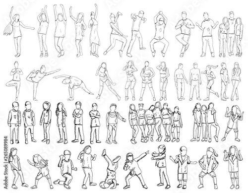 vector, on white background, freehand sketch people, set