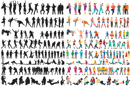 vector, on a white background, people dance, set, flat style without a face
