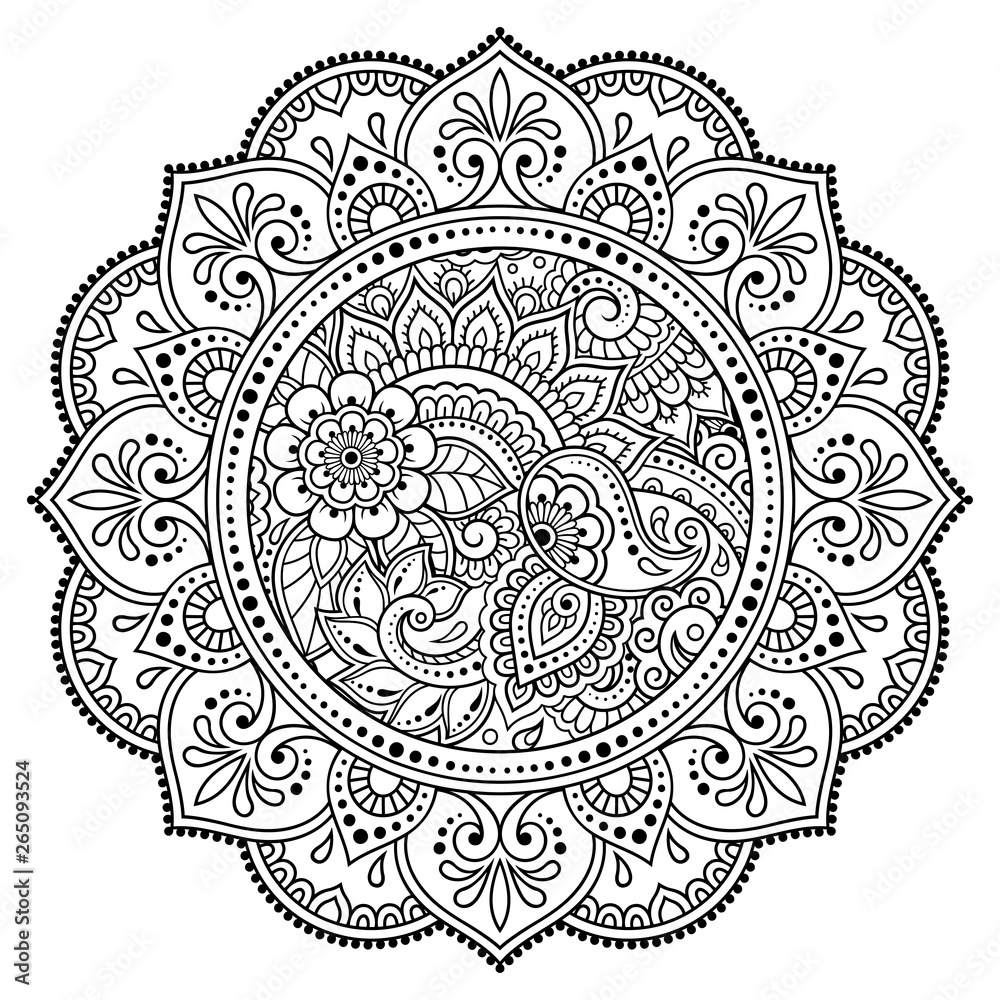 Circular pattern in form of mandala with flower for Henna, Mehndi, tattoo, decoration. Decorative ornament in ethnic oriental style.