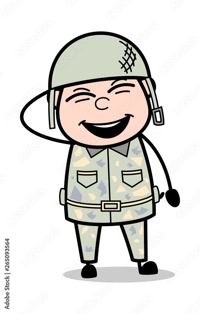Funny Laughing - Cute Army Man Cartoon Soldier Vector Illustration