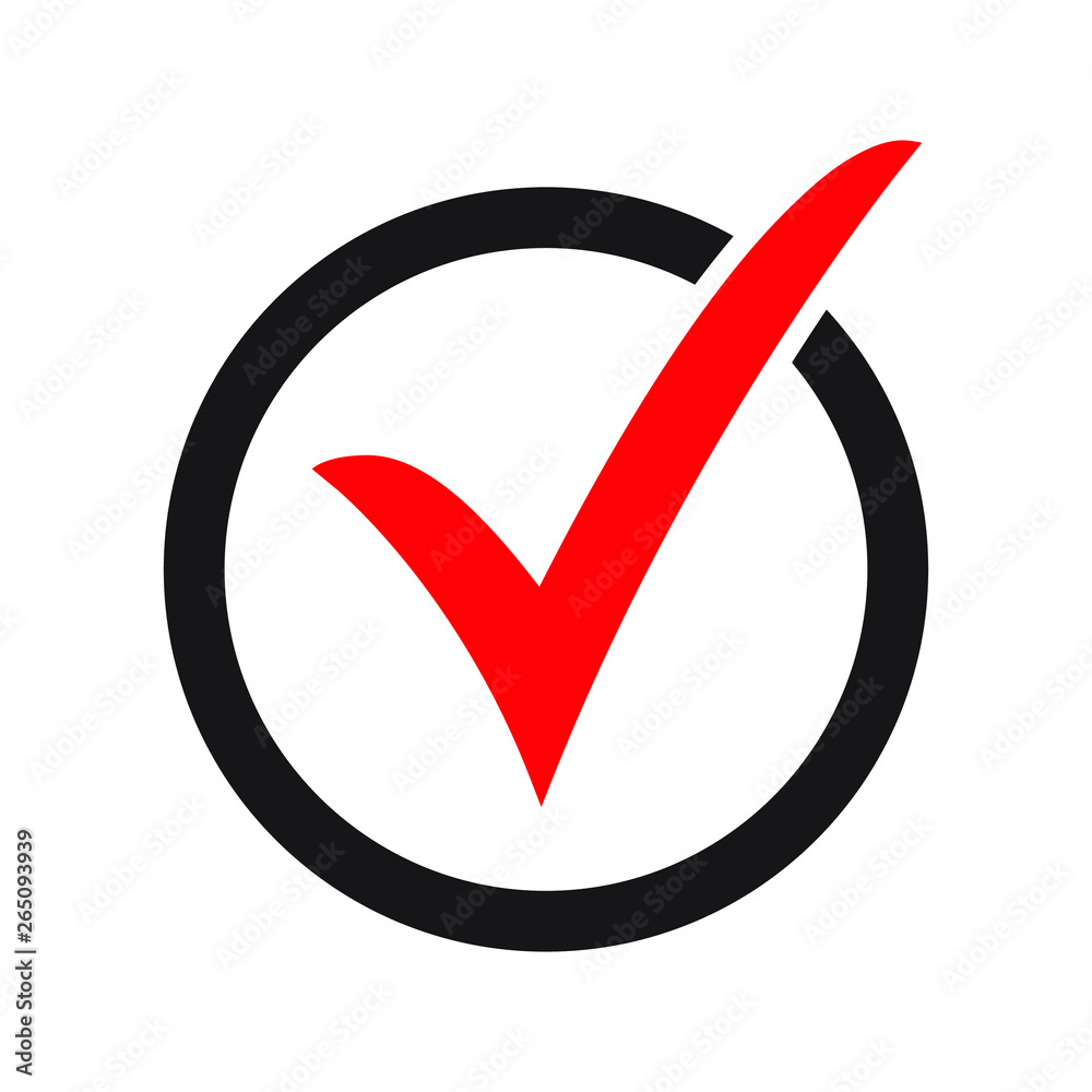 Red tick icon vector symbol, checkmark isolated on white background, checked icon or correct choice sign, check mark or checkbox pictogram Red tick icon vector symbol, checkmark isolated on white background, checked icon or correct choice sign, check mark or checkbox pictogram