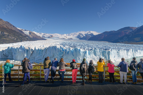 Tourists viewing Perito Moreno Glacier blue glacier El Calafate - Argentina - South America