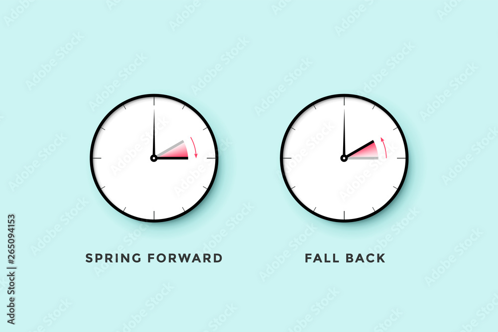 Daylight saving time. Set of clock time for Spring forward, Autumn back, Summer time