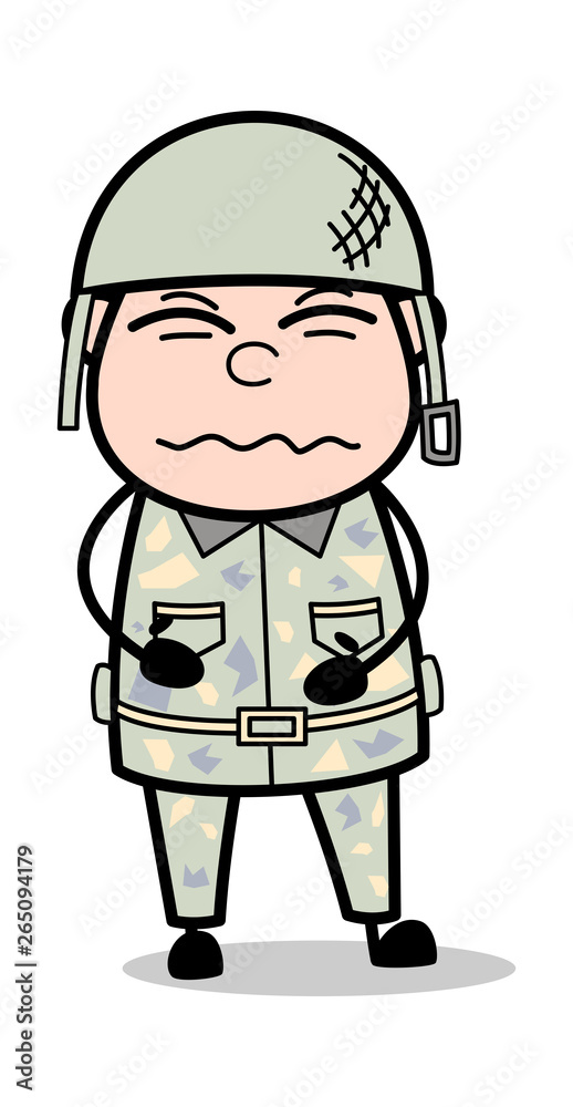 Stomach Problem - Cute Army Man Cartoon Soldier Vector Illustration