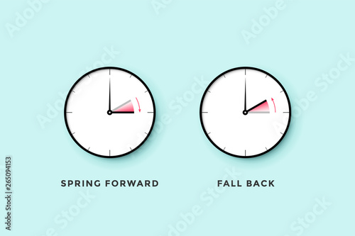 Daylight saving time. Set of clock time for Spring forward, Autumn back, Summer time