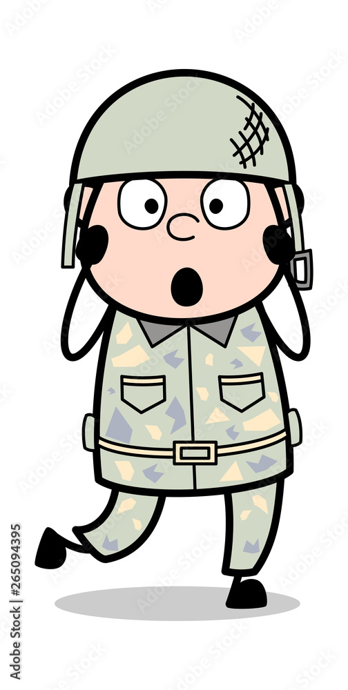 Scared - Cute Army Man Cartoon Soldier Vector Illustration