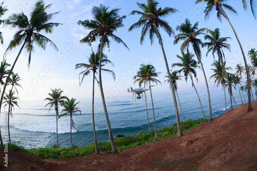 Fototapeta Naklejka Na Ścianę i Meble -  View of coconut trees at seaside under blue sky,Sri lanka
