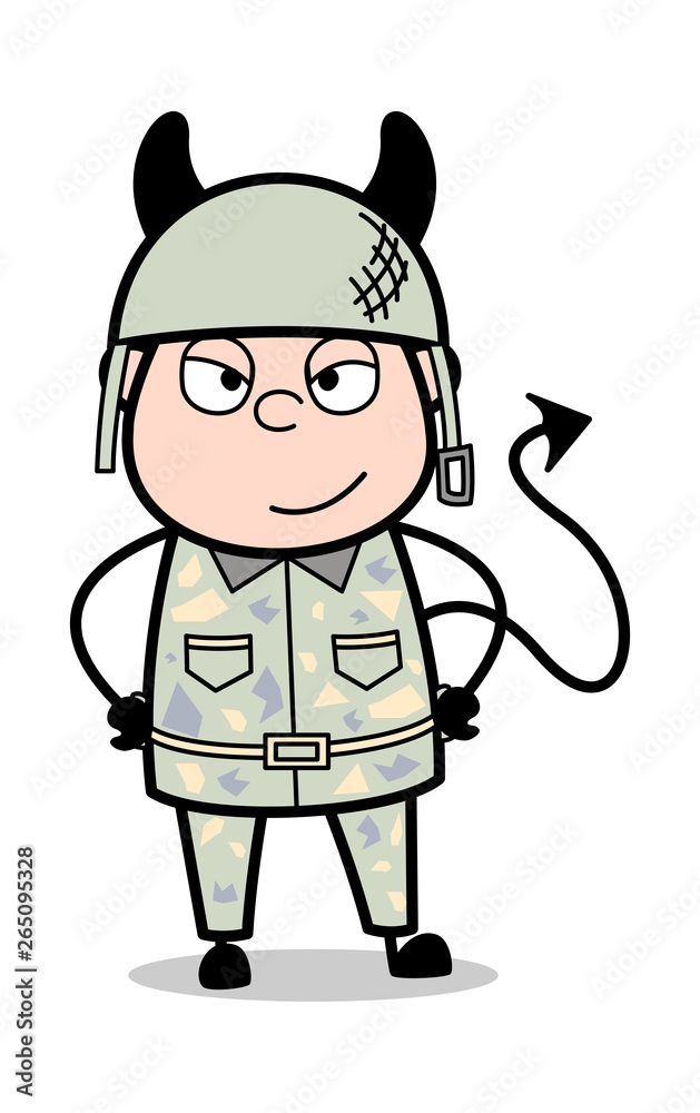 Fototapeta premium Devil Smile - Cute Army Man Cartoon Soldier Vector Illustration