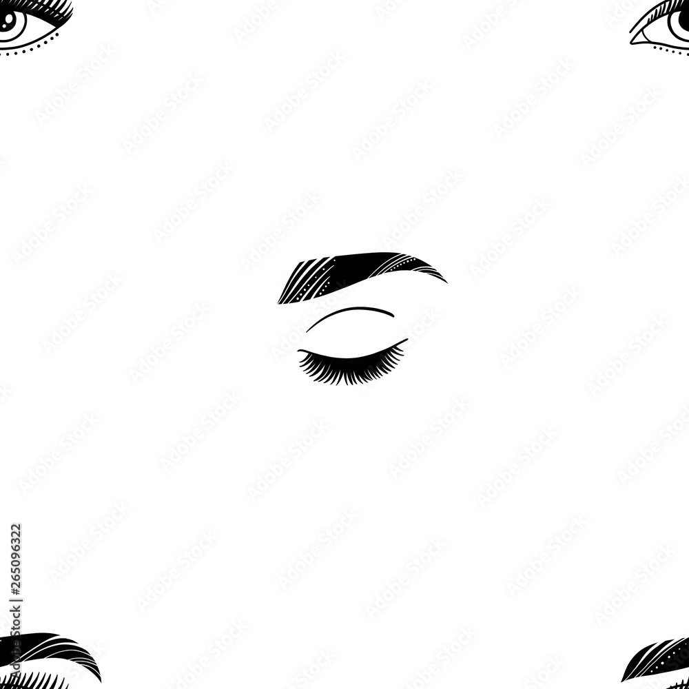 Seamless pattern with eyes and eyebrows on white background. Closed eyes with false eyelashes. Seamless pattern with eyes and eyebrows on white background. Closed eyes with false eyelashes.