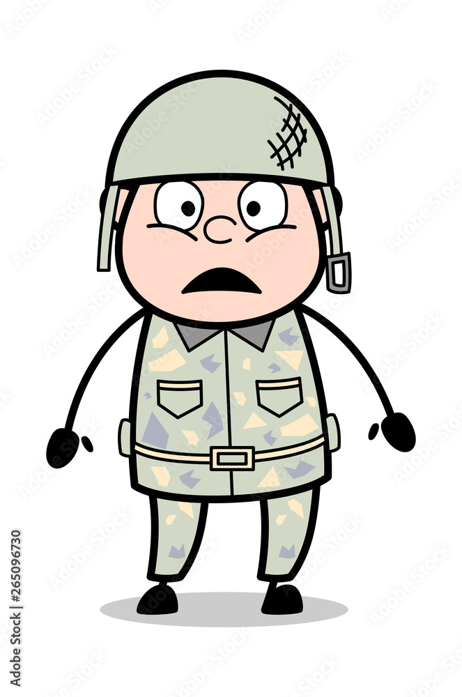 Wondering - Cute Army Man Cartoon Soldier Vector Illustration