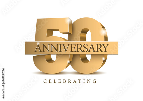 Anniversary 50. gold 3d numbers. Poster template for Celebrating 50th anniversary event party. Vector illustration