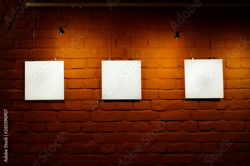 Blank white posters in glassy showcase on the street, mock up