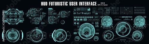 HUD elements mega set pack. Dashboard display virtual reality technology screen. Futuristic user interface.