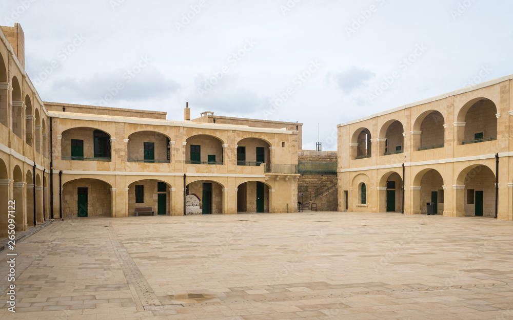 Panoramic Intramural view on buildings of Fort St. Elmo. Valletta, Malta, Europe.