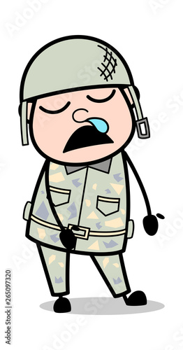 Sleeping and Running Nose - Cute Army Man Cartoon Soldier Vector Illustration