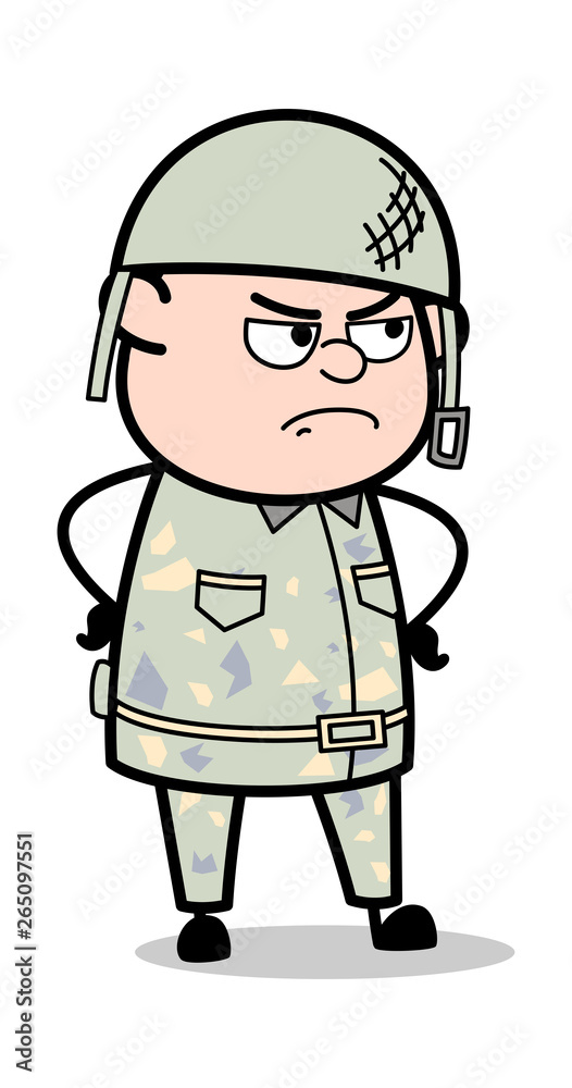 Anger Mood - Cute Army Man Cartoon Soldier Vector Illustration Anger Mood - Cute Army Man Cartoon Soldier Vector Illustration