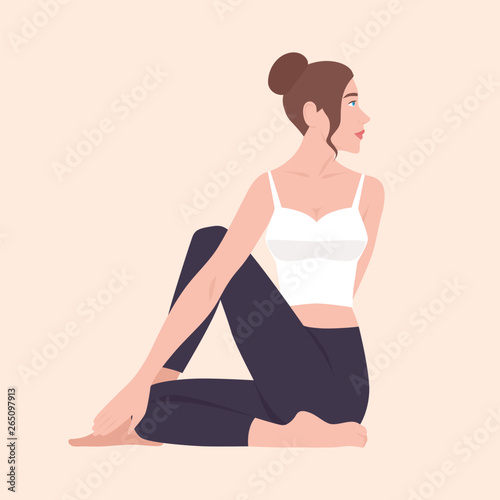Cute funny girl in Matsyendrasana posture