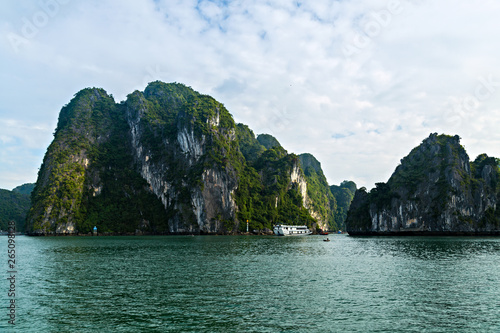 Halong bay islands Ecosystem concept with mountain. Rock islands South China Sea Vietnam. Site Asia