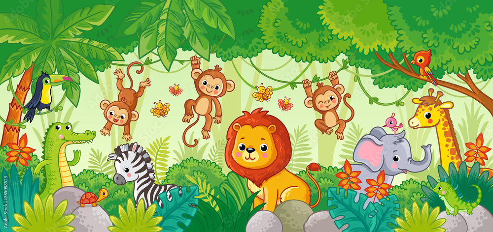 African animals in the jungle. Cute cartoon animals. Stock Vector | Adobe  Stock