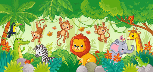 Wandcirkels Cartoons Schattige cartoon dieren in jungle  © svaga