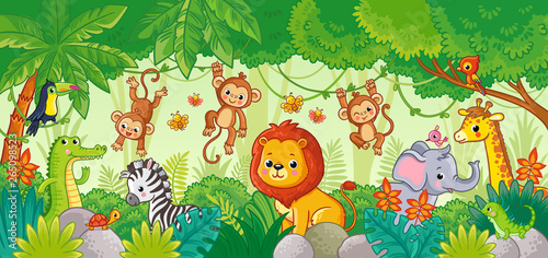 African animals in the jungle. Cute cartoon animals. #265098523