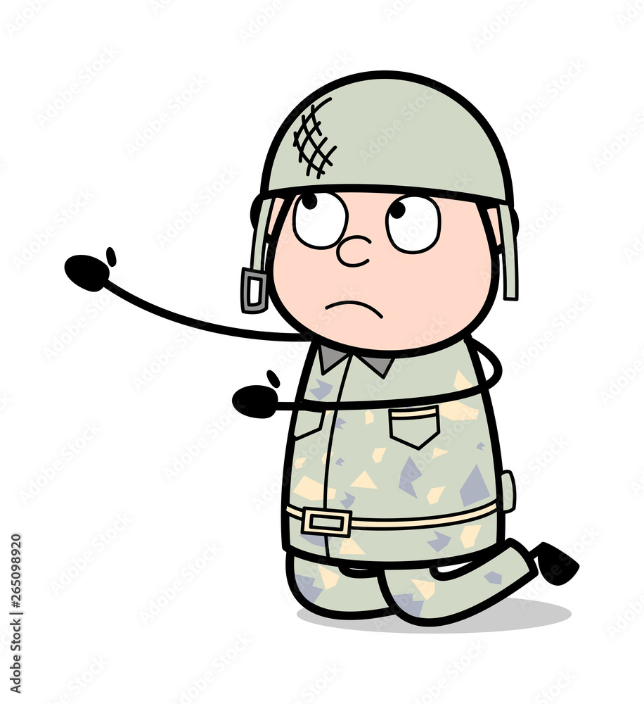 Begging - Cute Army Man Cartoon Soldier Vector Illustration Stock Vector |  Adobe Stock