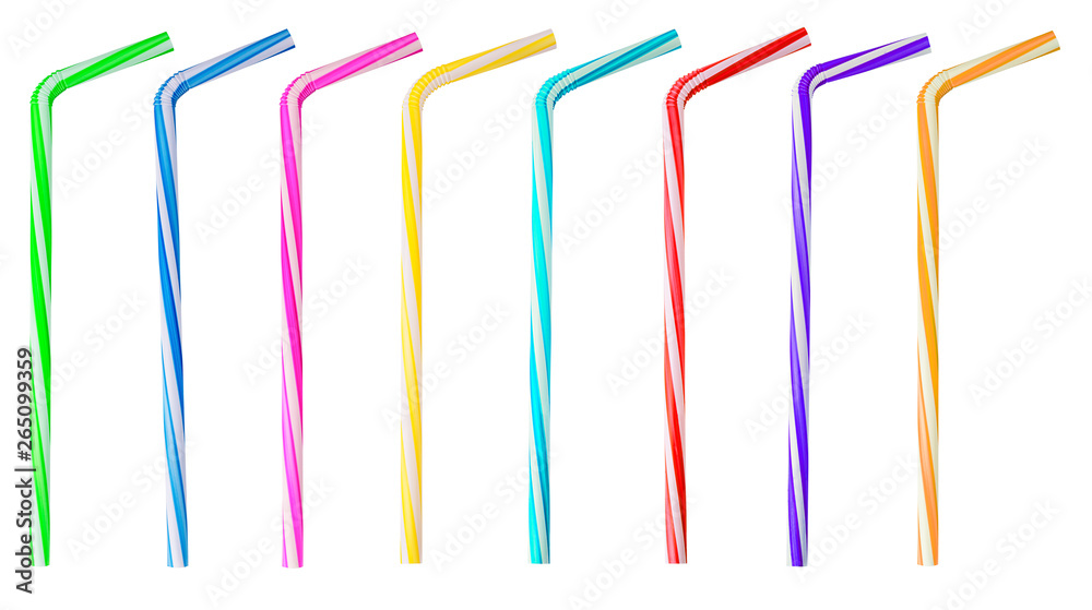 set multi colored drinking straws, striped