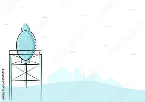 Water tower in blue monochrome style