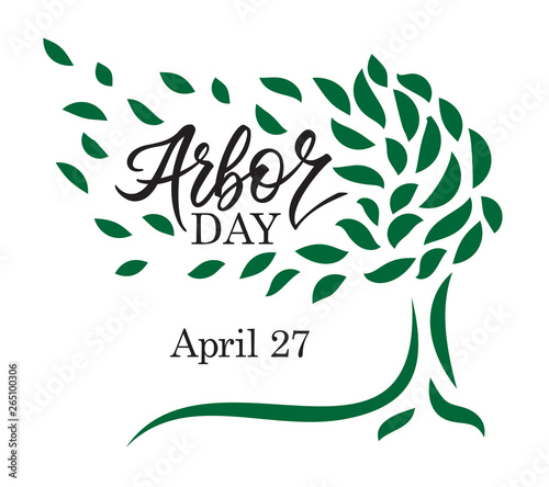 Arbor day words in a tree. Hand-writing