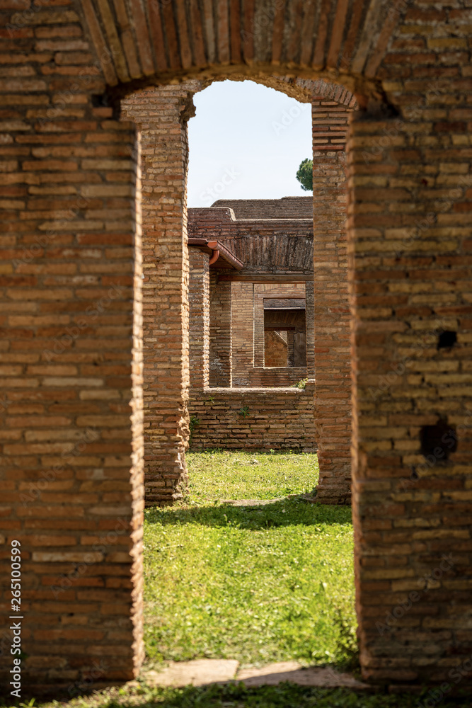 Ancient Roman buildings in Ostia Antica - Rome Italy