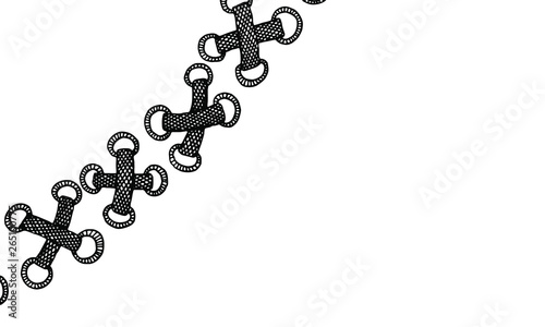 Hand drawn black shoelace in doodle style on white background. Backdrop vector illustration