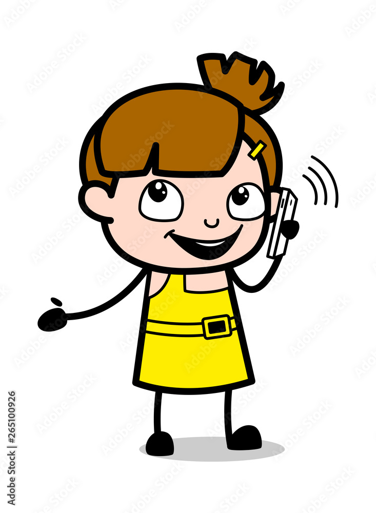 Having Conversation with Friend on Call - Cute Girl Cartoon Character Vector Illustration Having Conversation with Friend on Call - Cute Girl Cartoon Character Vector Illustration