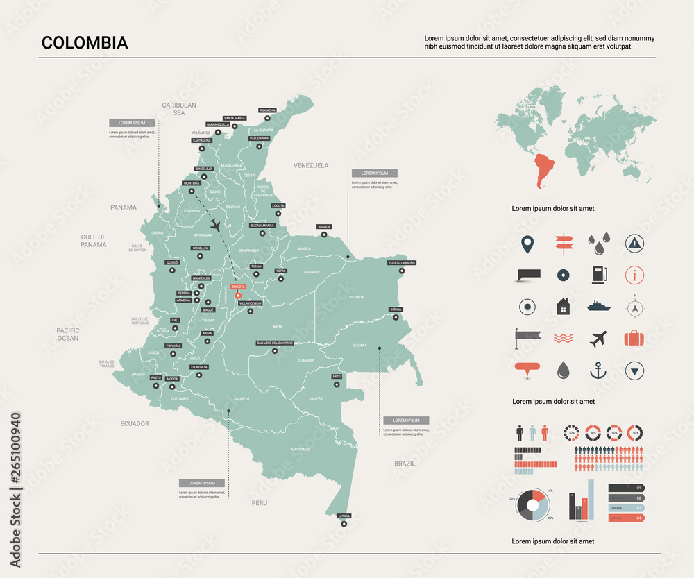 Fotografie, Obraz Vector map of Colombia
