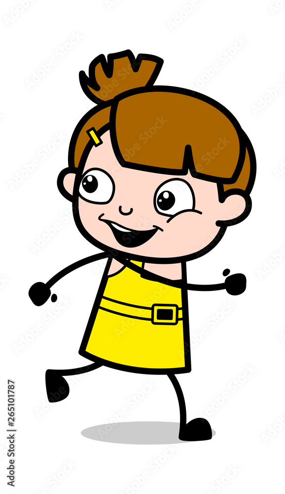 Looking Behind While Running - Cute Girl Cartoon Character Vector Illustration Looking Behind While Running - Cute Girl Cartoon Character Vector Illustration