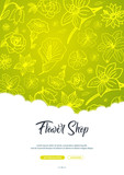 Flat flowers on a sketches background. Floral banner. Vector illustration.