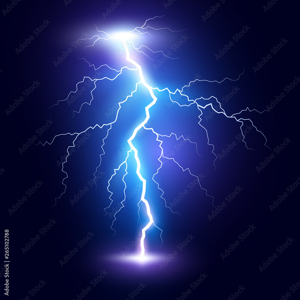 Lightning flash bolt or thunderbolt. Blue lightning or magic power blast storm. Vector illustration