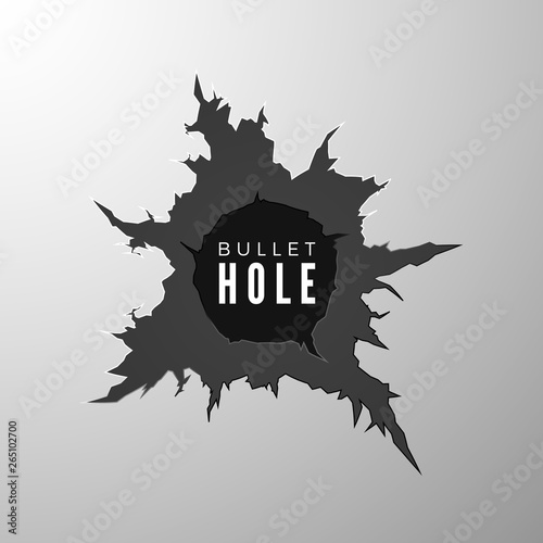 Bullet hole banner. Design element torn metal surfase. Vector illustration