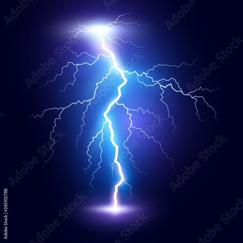 Lightning flash bolt or thunderbolt. Blue lightning or magic power blast storm. Vector illustration