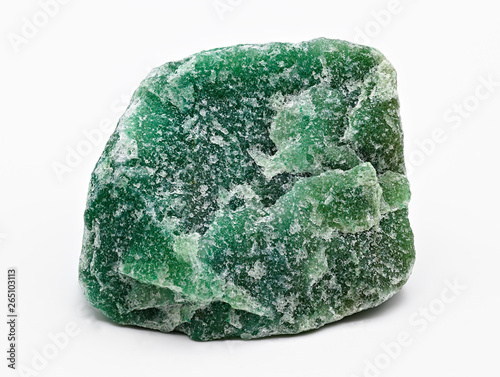 Green mineral stone specimen of aventurine isolated on white limbo background
