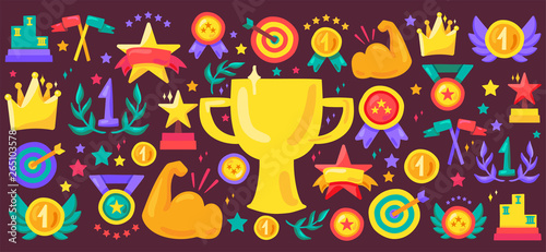 Sport achievement cartoon vector icon set