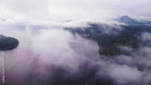 A foggy day in s small town in Maine USA photo