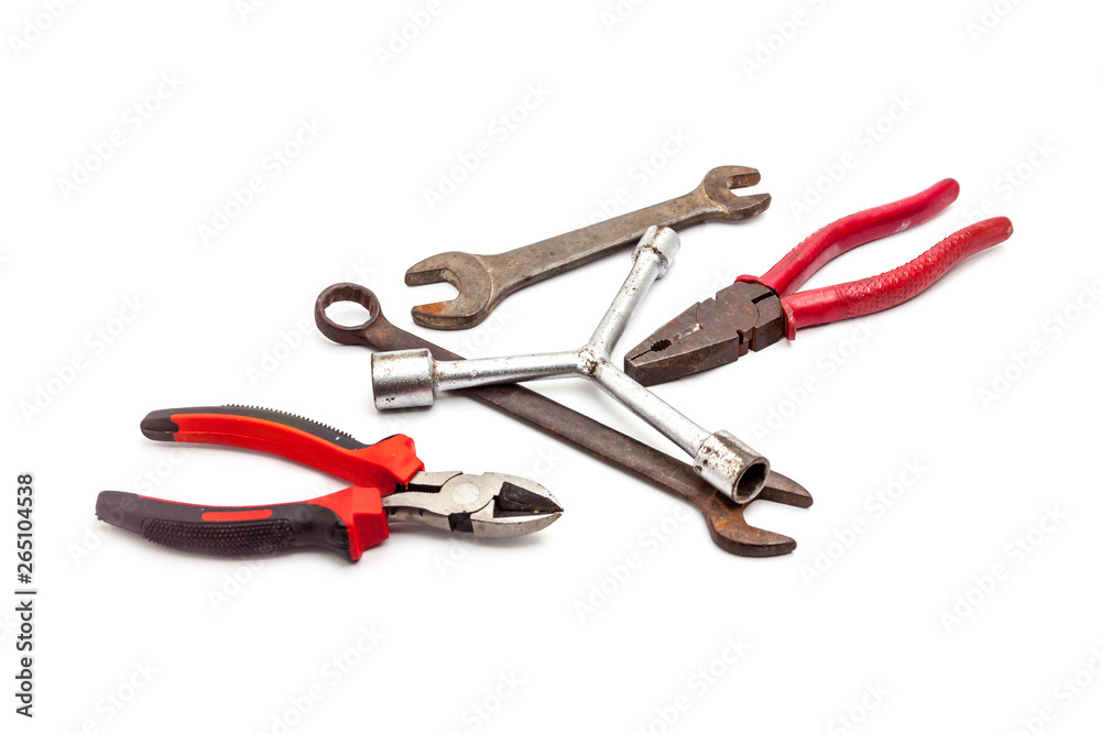 Old rusty wrench, isolated on white background Old rusty wrench, isolated on white background