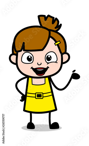 Presenting - Cute Girl Cartoon Character Vector Illustration