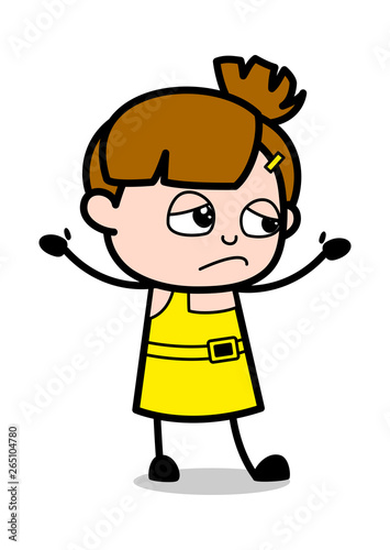 Unhappy Face - Cute Girl Cartoon Character Vector Illustration