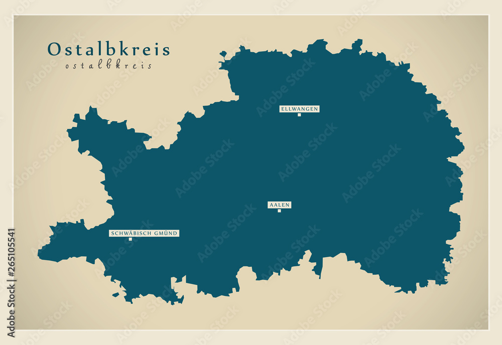 Modern Map - Ostalbkreis county of Baden Wuerttemberg DE