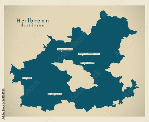 Modern Map - Heilbronn county of Baden Wuerttemberg DE