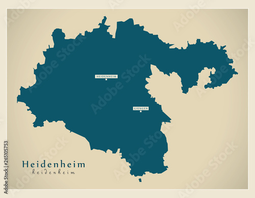 Modern Map - Heidenheim county of Baden Wuerttemberg DE